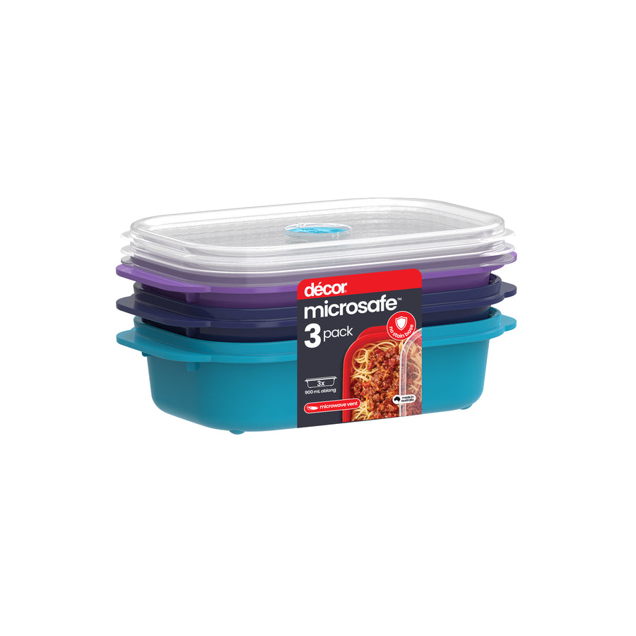 Jewel Microwavable Container, Oblong, 900ml, 3pk