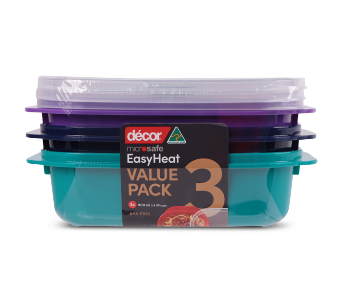 Jewel Microwavable Container, Oblong, 900ml, 3pk