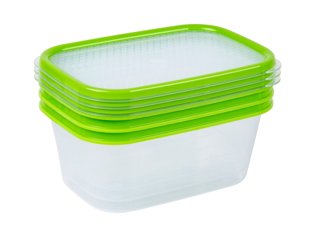 Basics Food Container Oblong, Green, 1.5L, 3pk