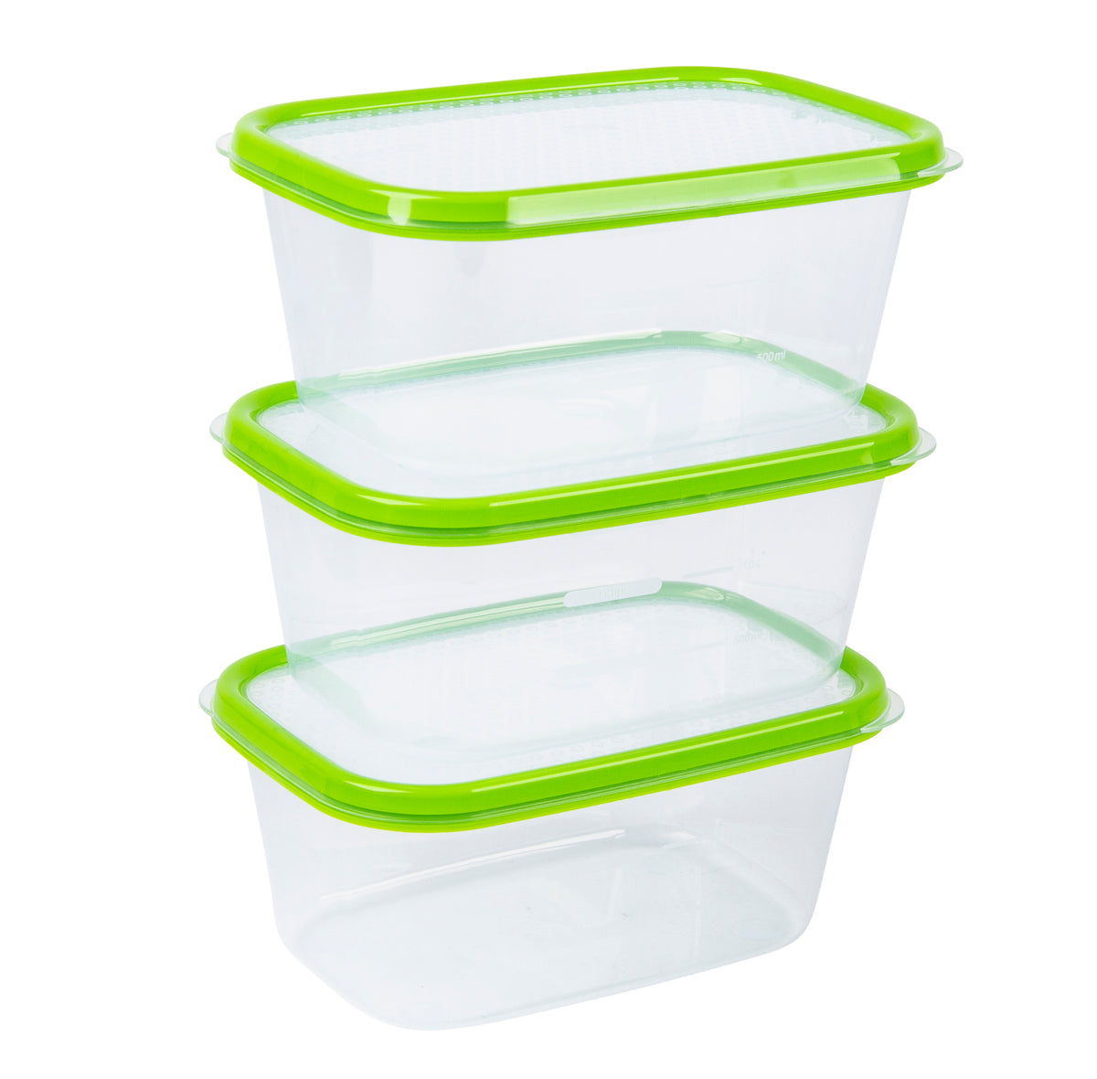 Basics Food Container Oblong, Green, 1.5L, 3pk