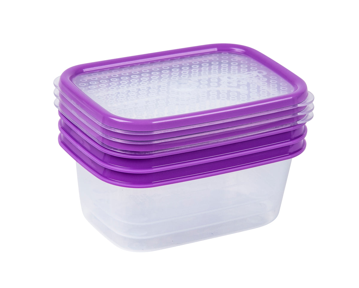 Basics Food Container Oblong, Purple, 500ml, 3pk
