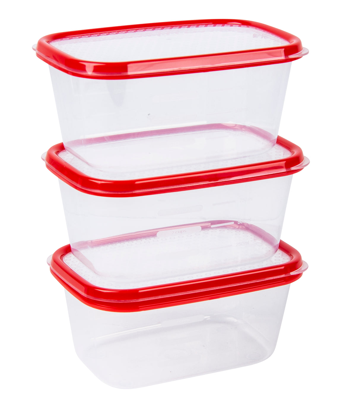 Basics Food Container Oblong, Red, 1L, 3pk