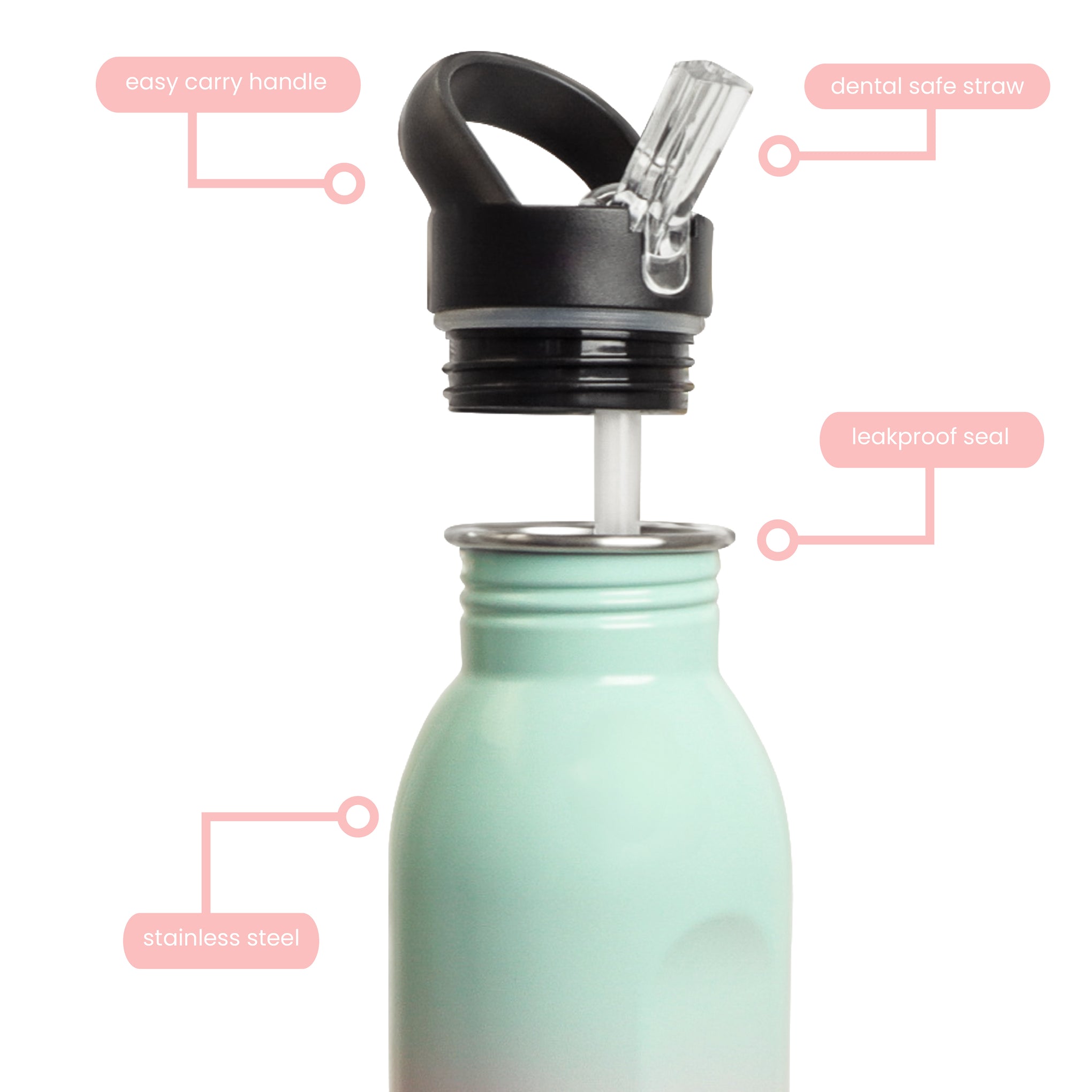 Snap n Seal Stainless Steel Bottle, Ombre, 500ml