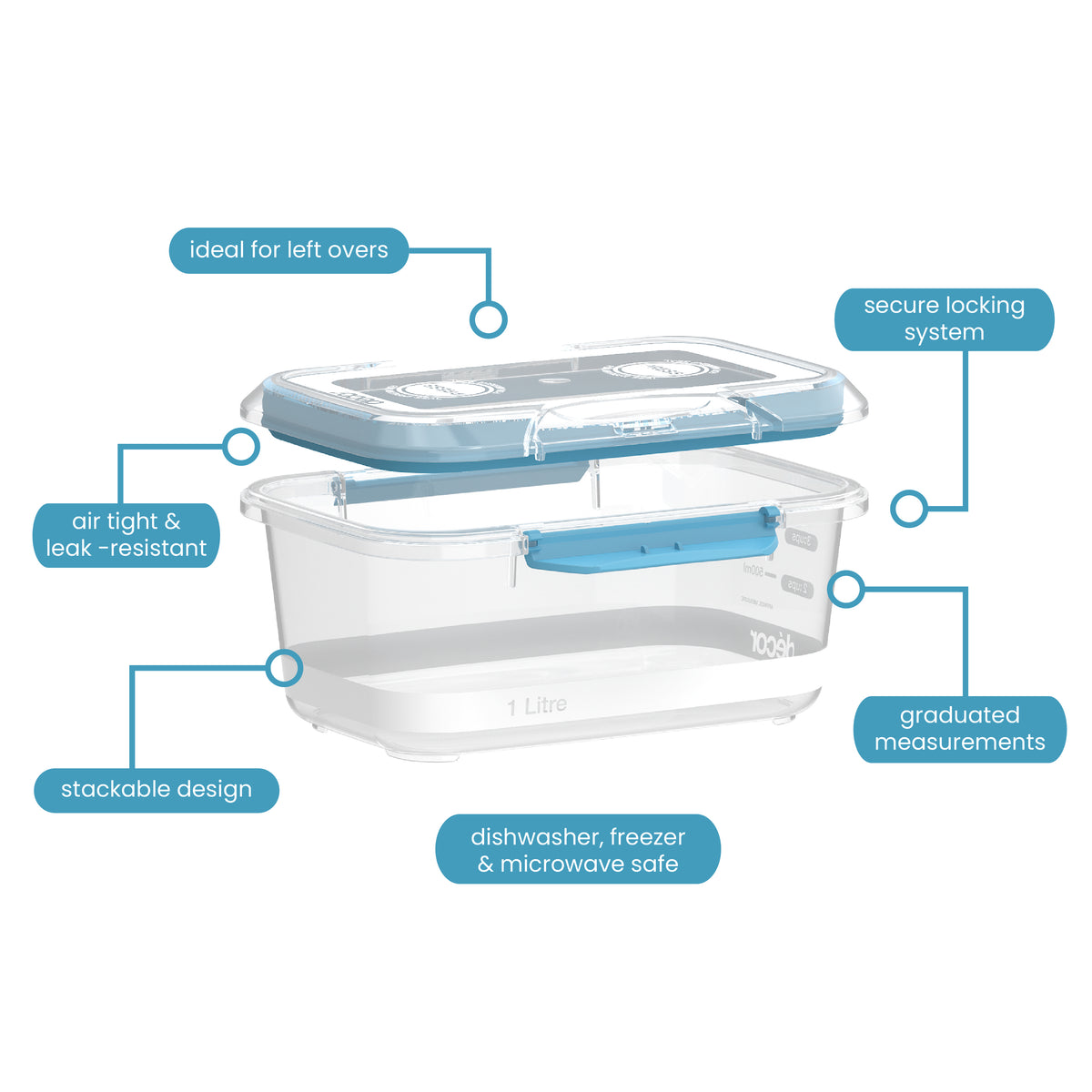 Food Containers, Oblong, 1L