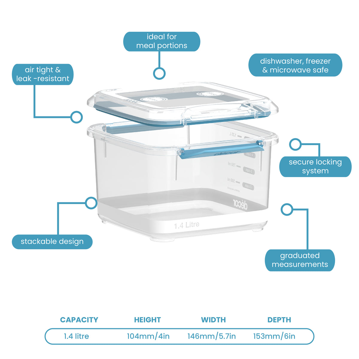 Food Containers, Square, 1.4L
