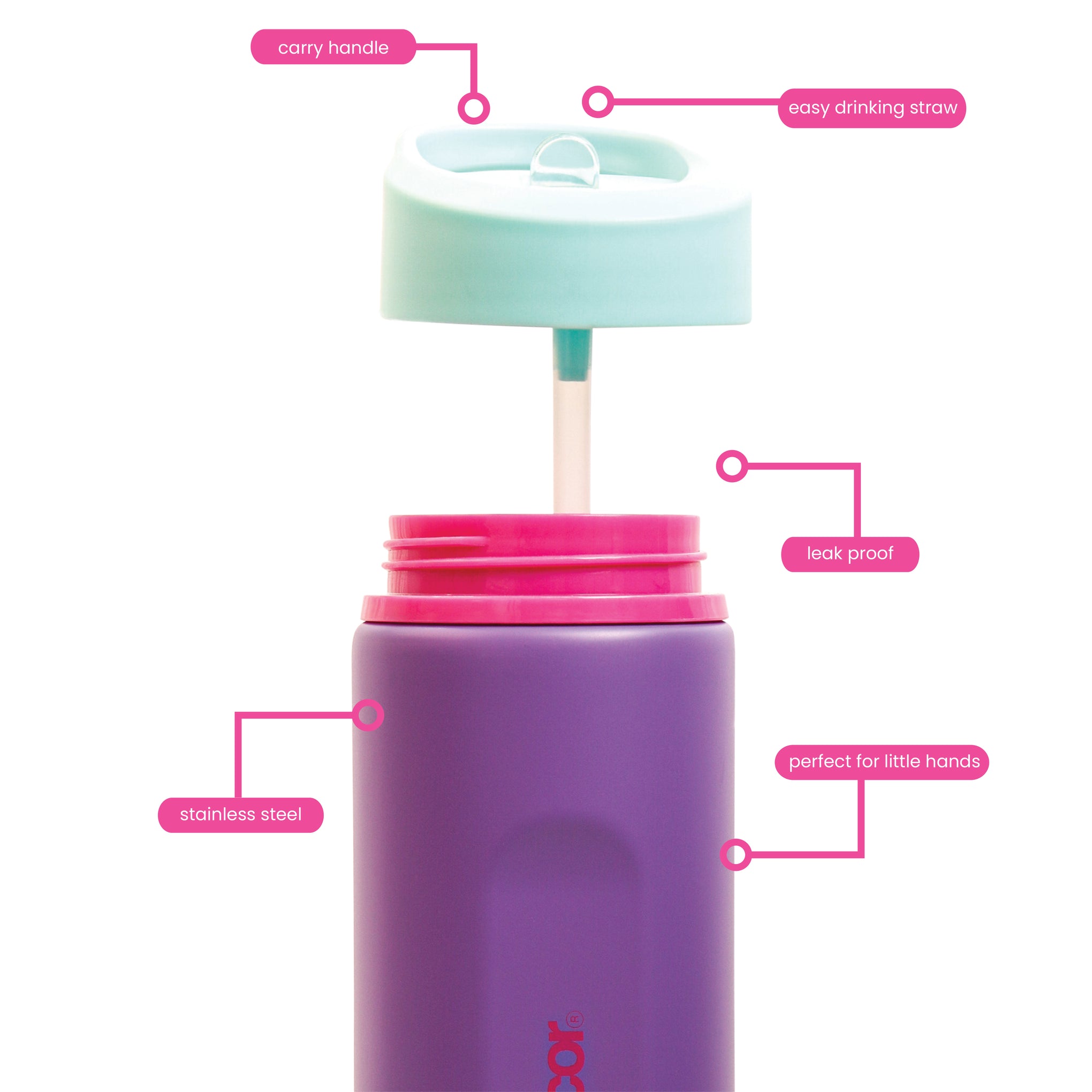 Sip Straw Stainless Steel Bottle, Purple, 500ml