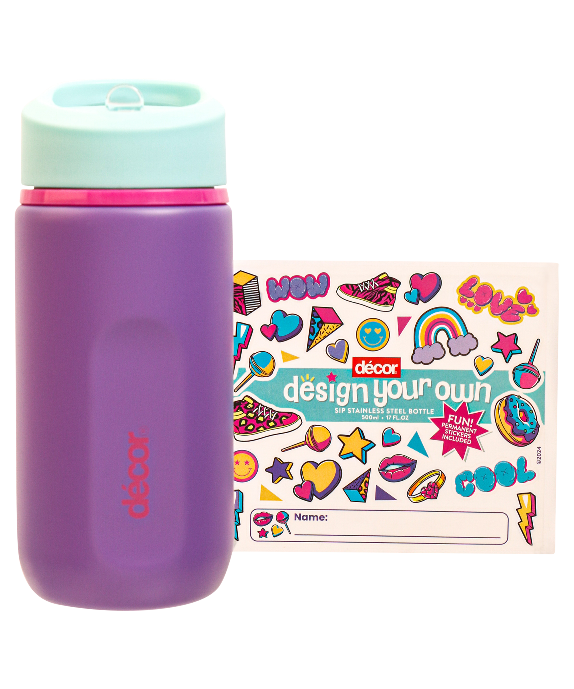 Sip Straw Stainless Steel Bottle, Purple, 500ml