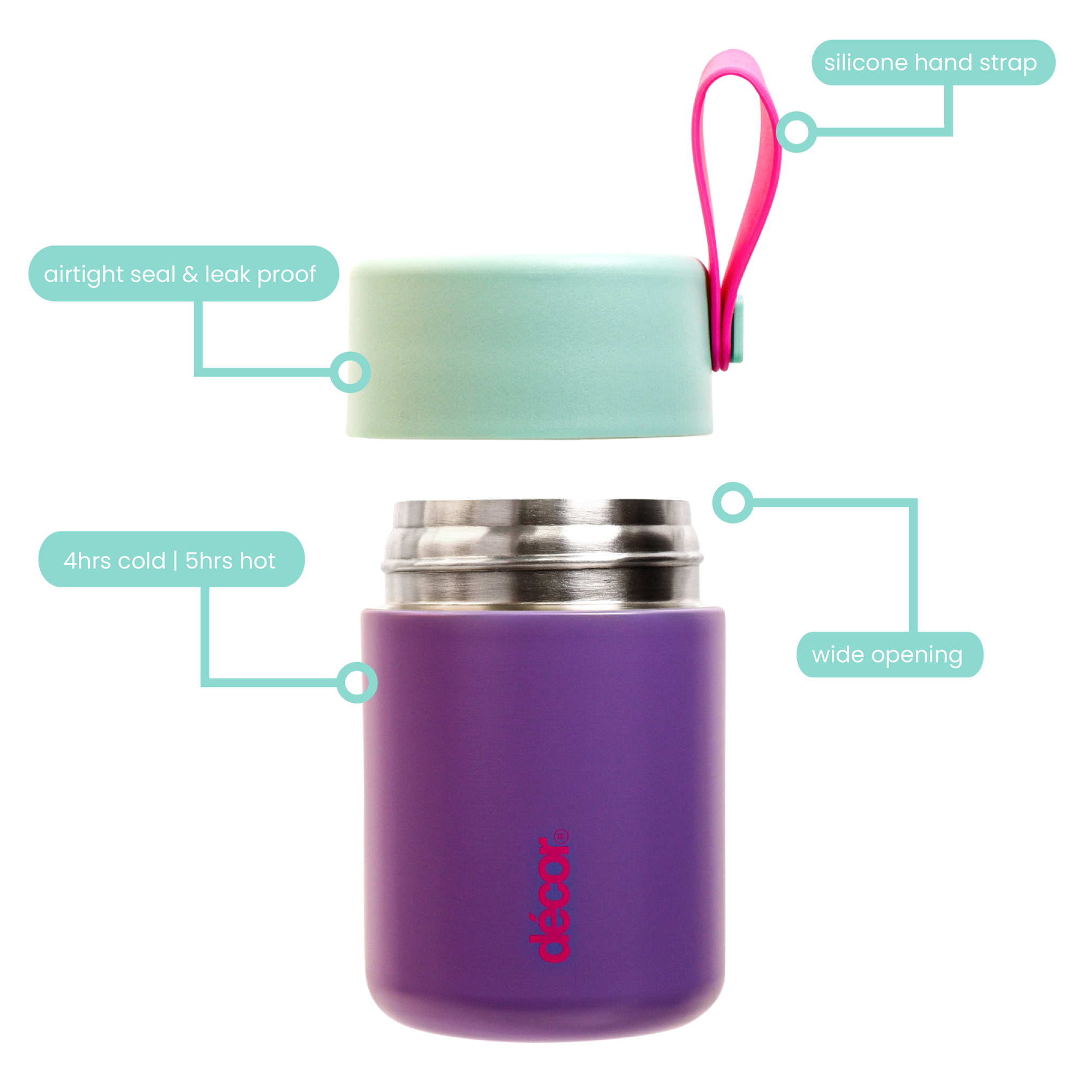 Insulated Double Wall Food Flask, Purple, 350ml