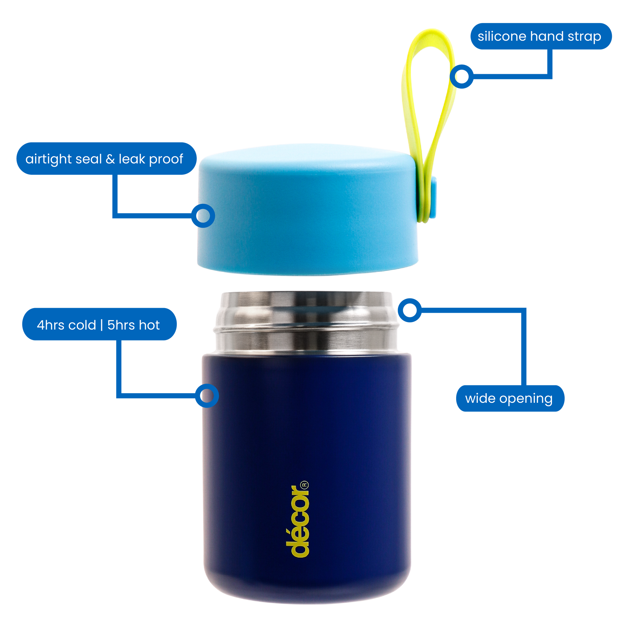Insulated Double Wall Food Flask, Blue, 350ml