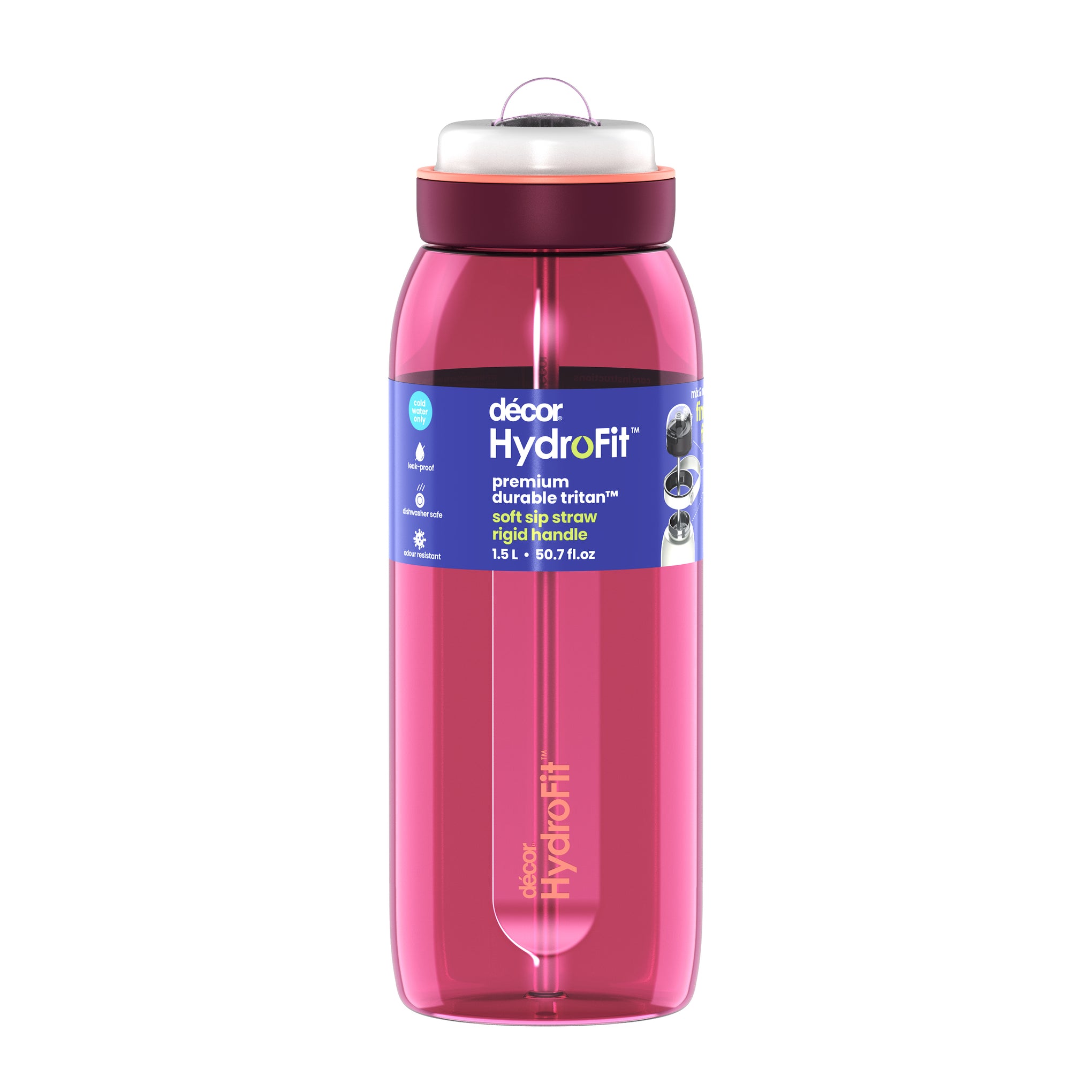 Soft-Sip Tritan™ Bottle with Rigid Handle and Stainless Steel Straw, 1.5L | Plum