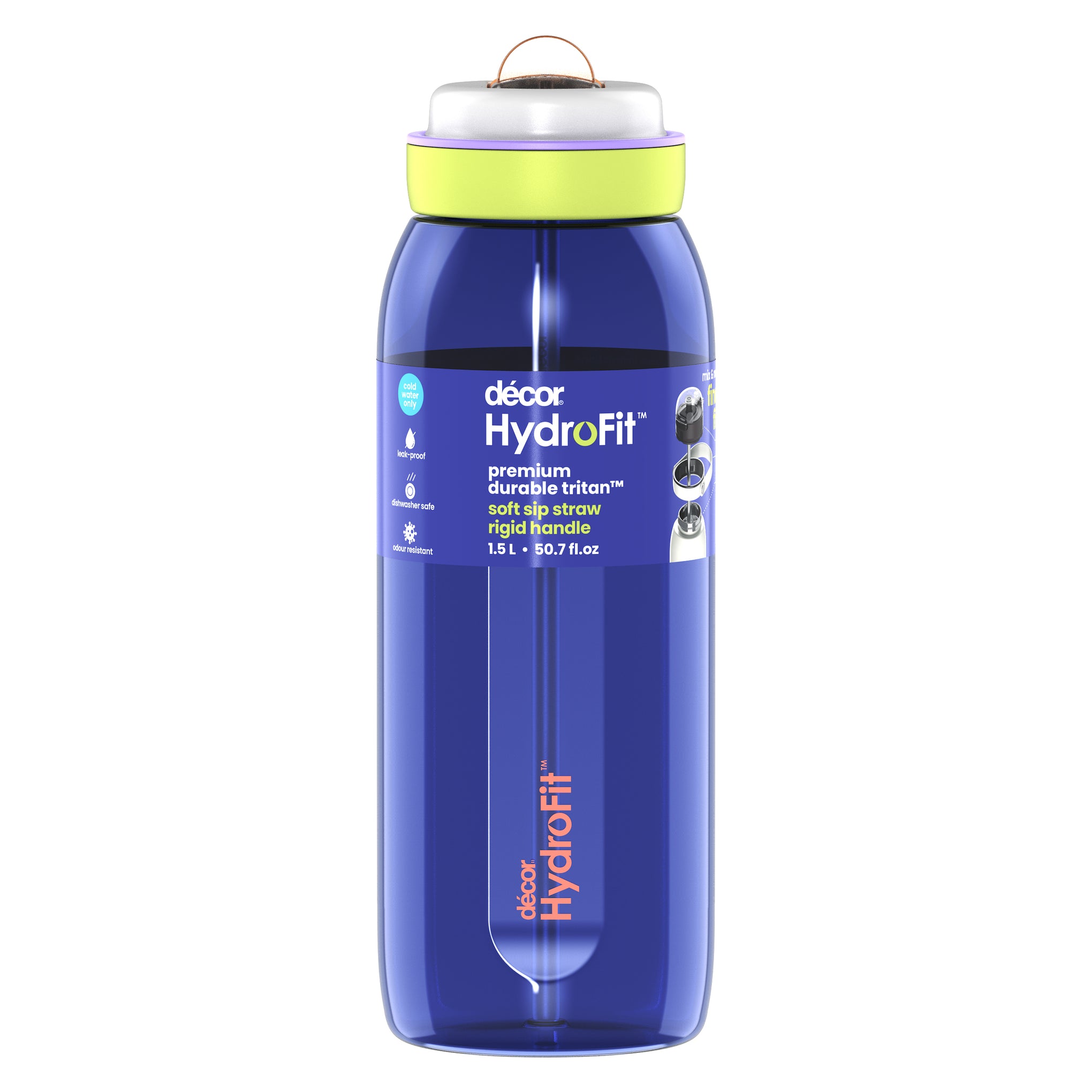 Soft-Sip Tritan™ Bottle with Rigid Handle and Stainless Steel Straw, 1.5L | Blue