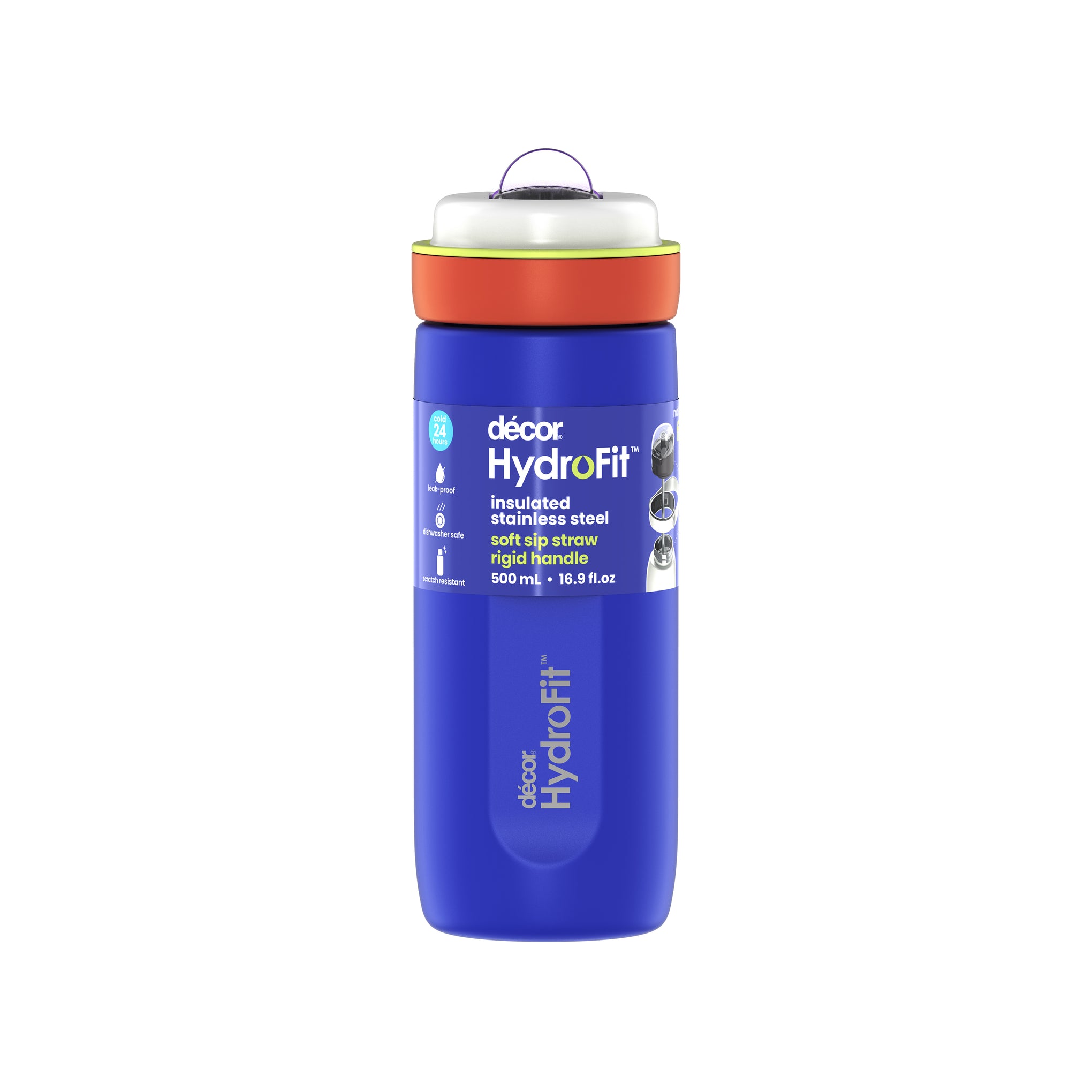 Soft Sip Insulated Stainless Steel Bottle with Rigid Handle, 500mL | Blue