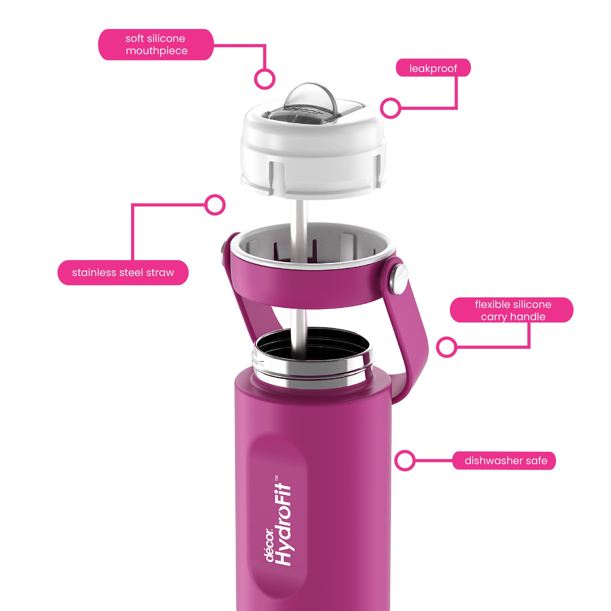 Soft Sip Stainless Steel Bottle with Rigid Handle and Stainless Steel Straw, 500mL