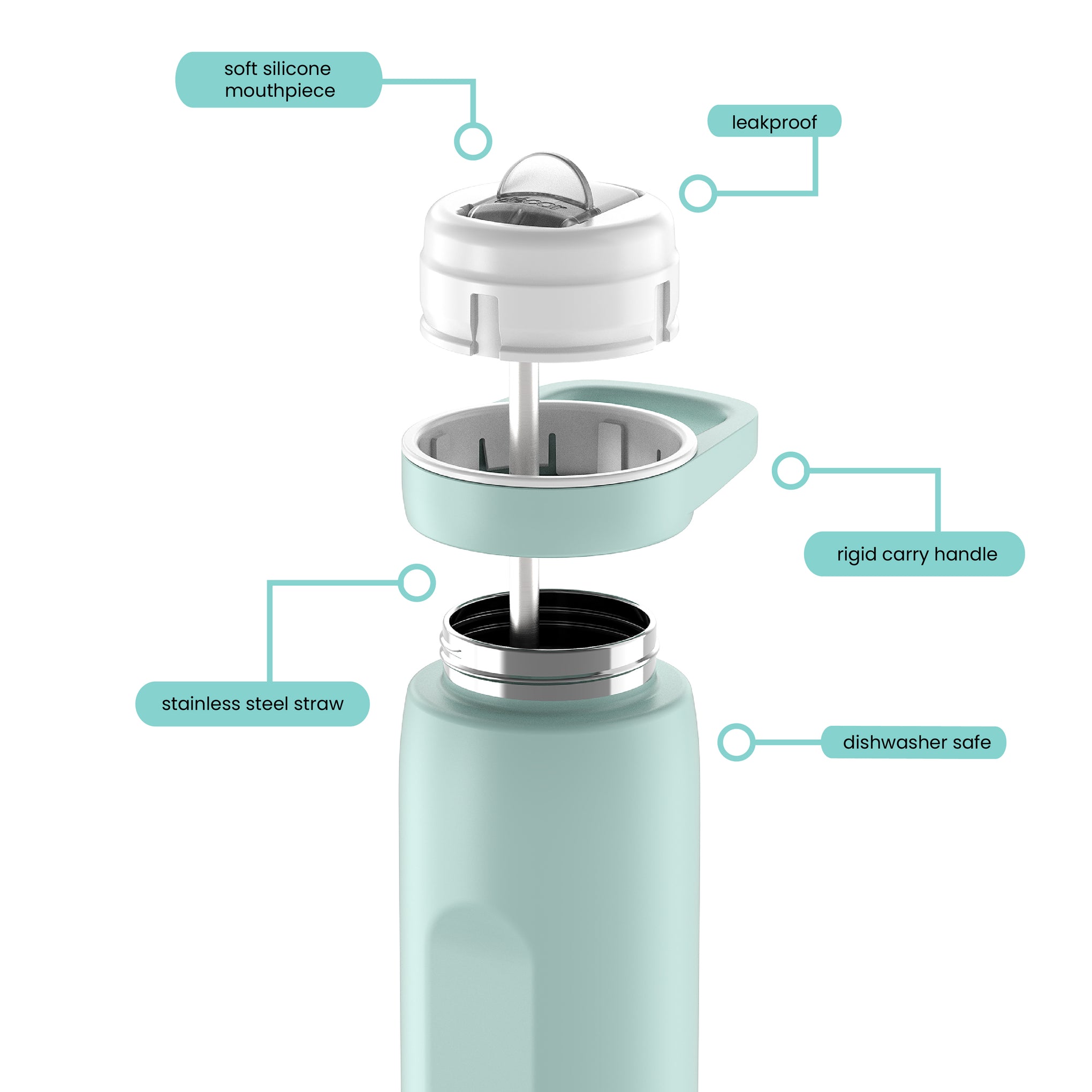 Soft Sip Stainless Steel Bottle with Rigid Handle and Stainless Steel Straw, 1L
