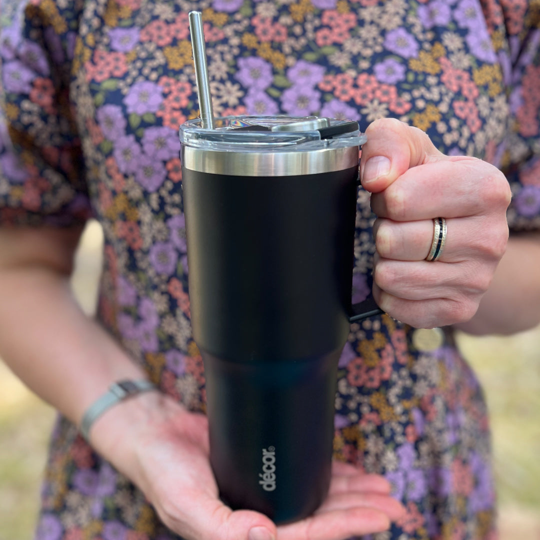 Stainless Steel XL Travel Tumbler, Black, 880ml